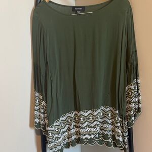 Karen Kane Olive Blouse with White Detailing